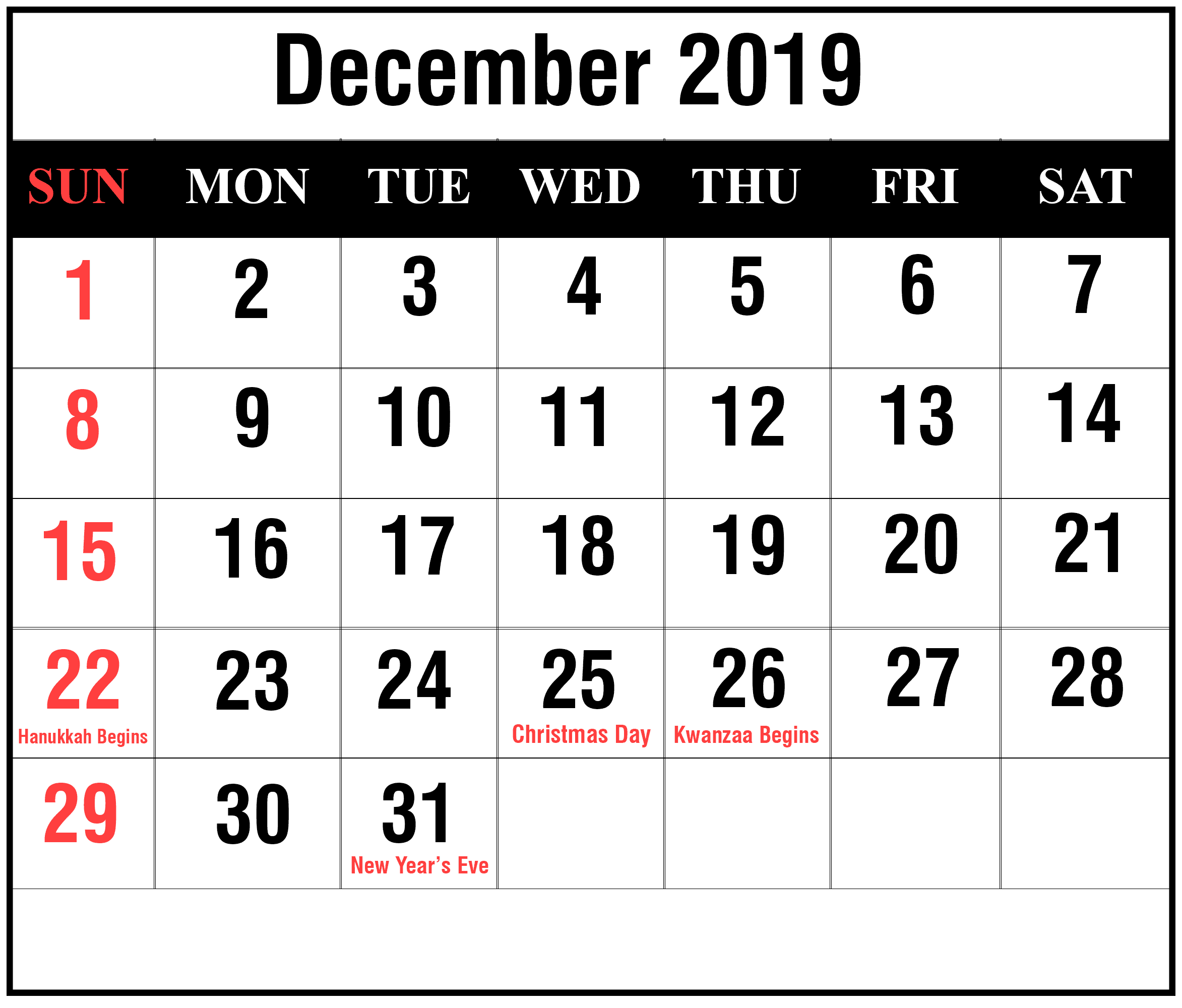 December Calendar 2019