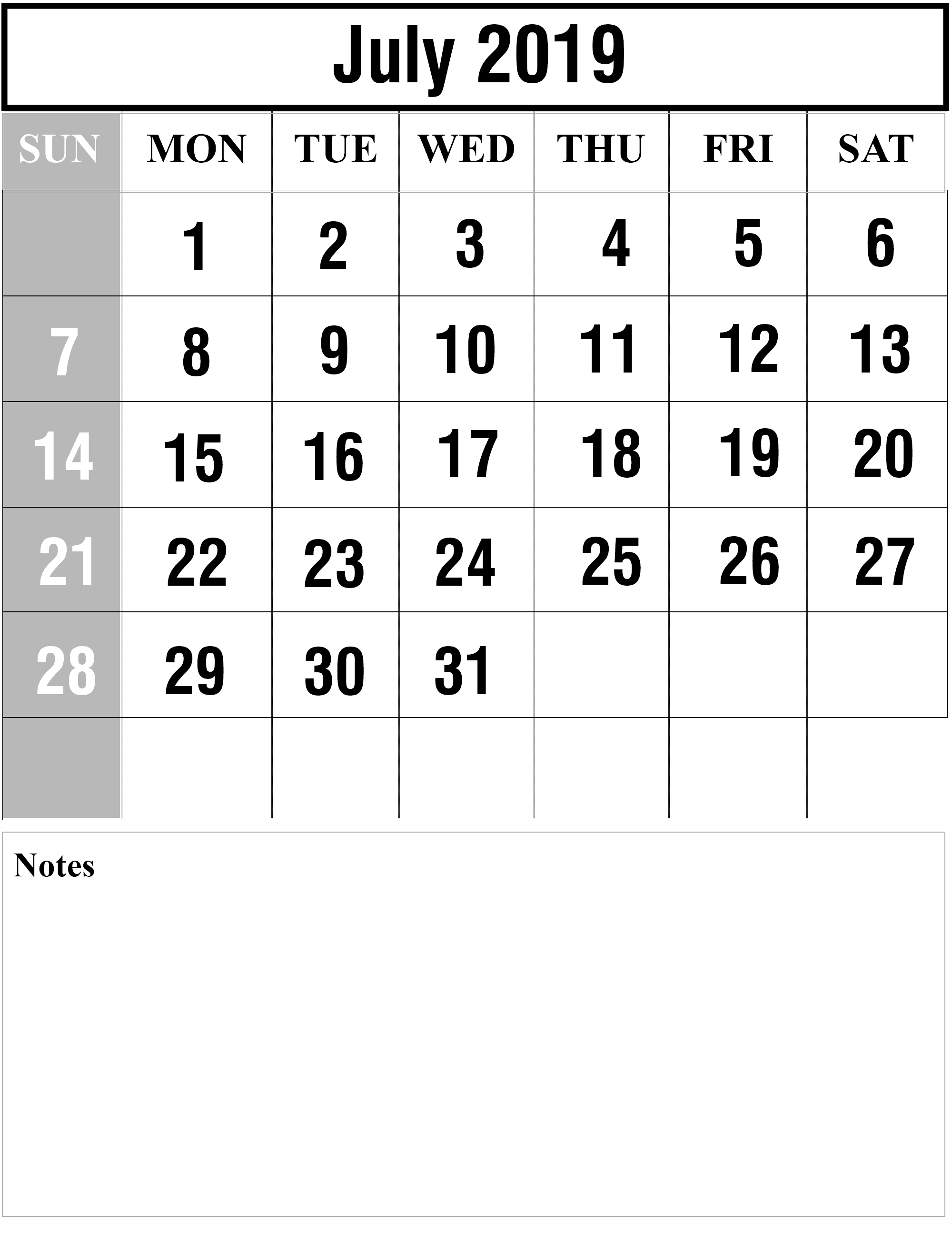 July Editable Calendar 2020