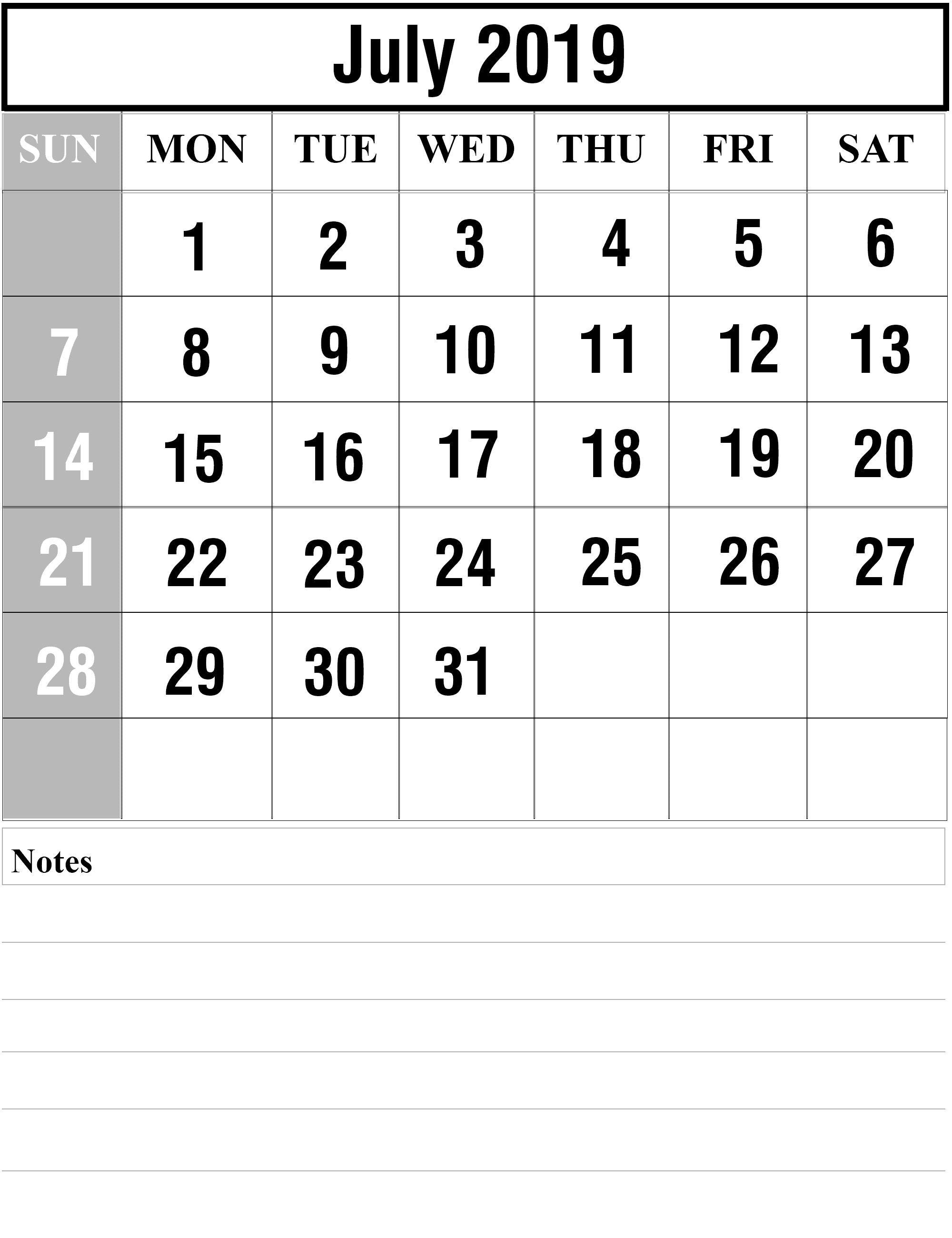 July 2020 Printable Calendar 