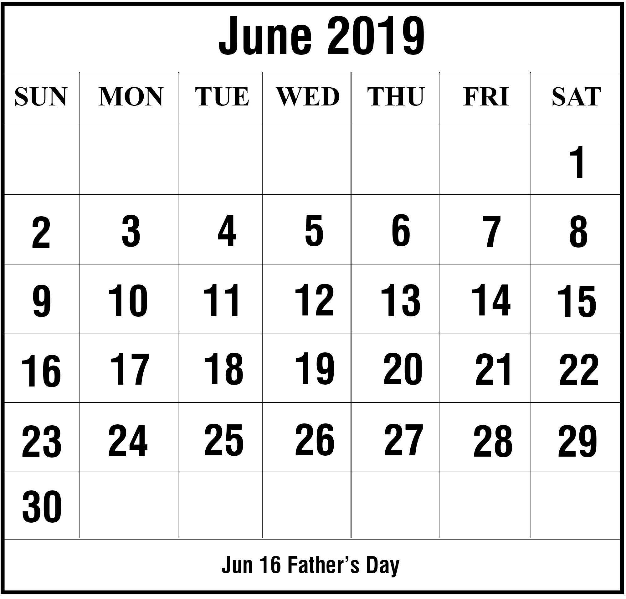 June Calendar 2020 Editable