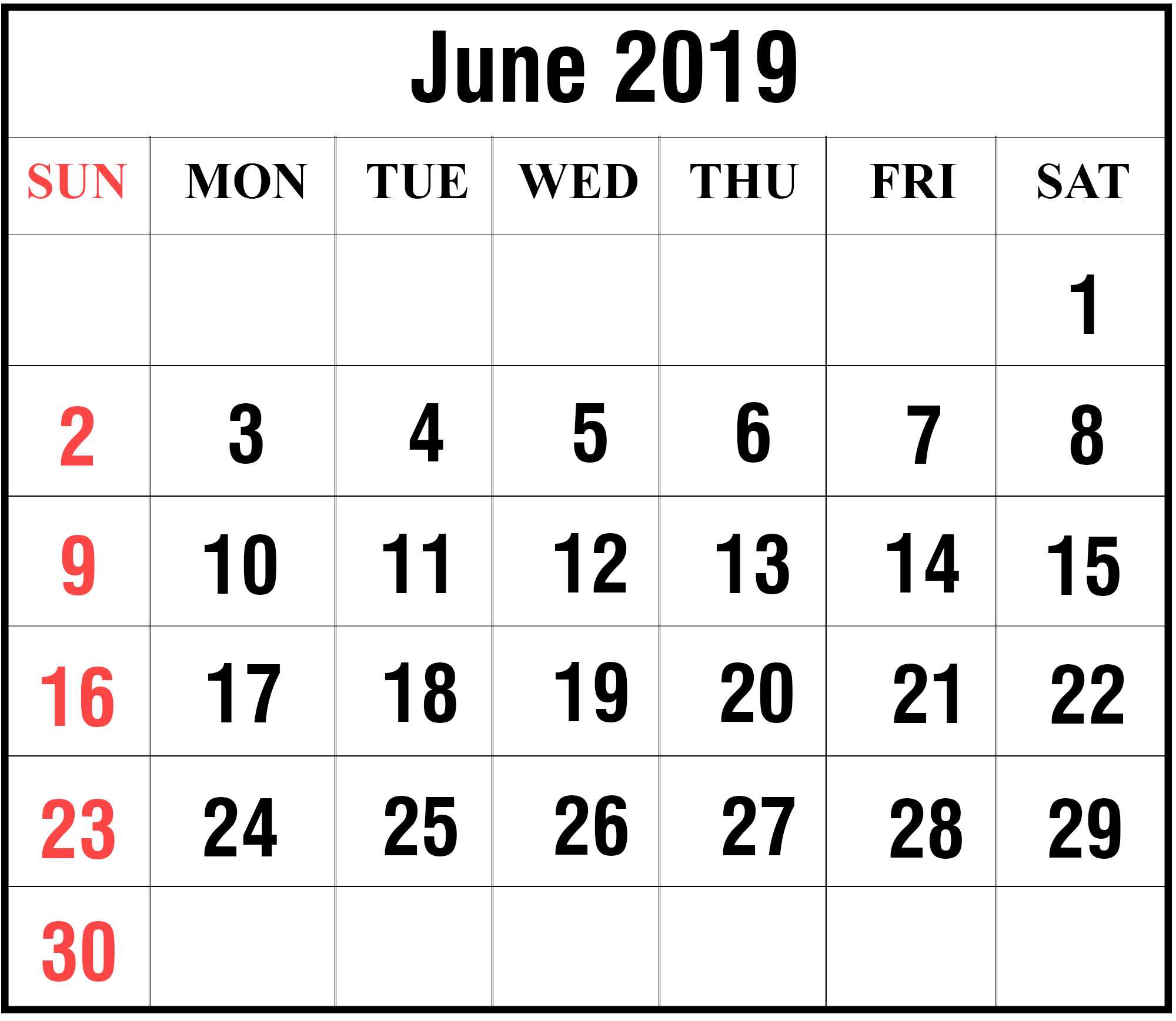 2020 June Holidays Calendar