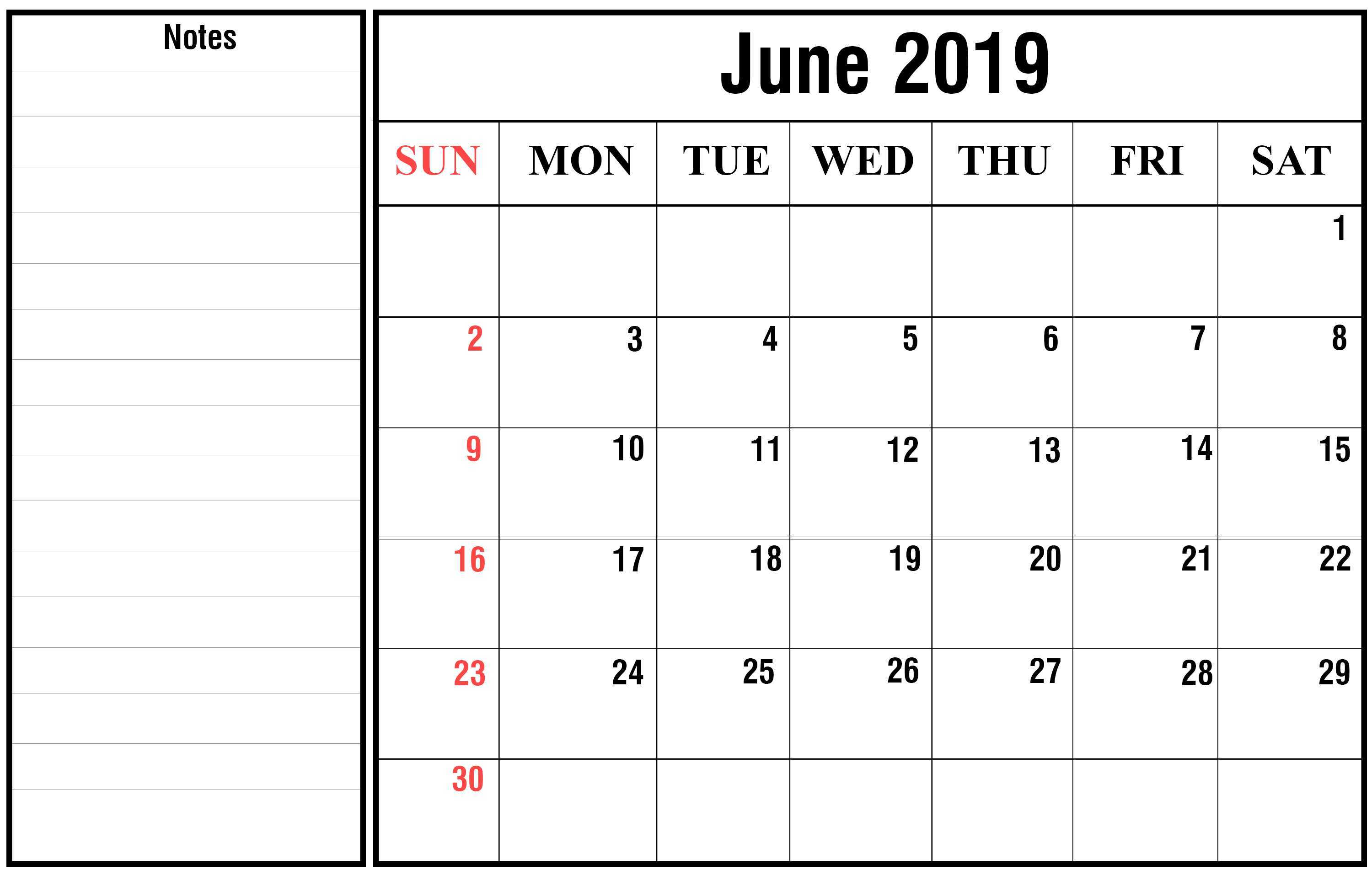 June Calendar 2020 with Holidays