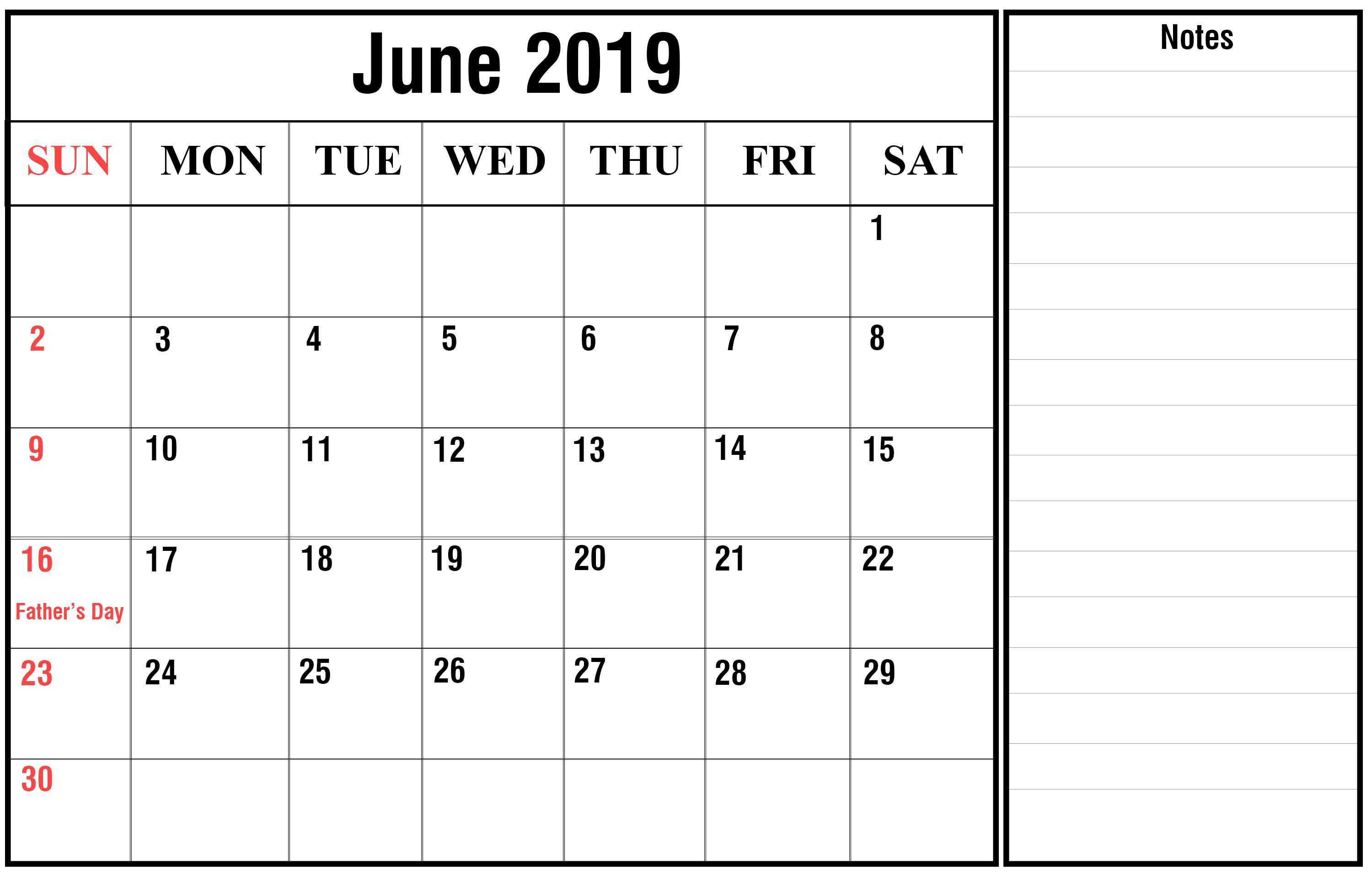 June Calendar 2020
