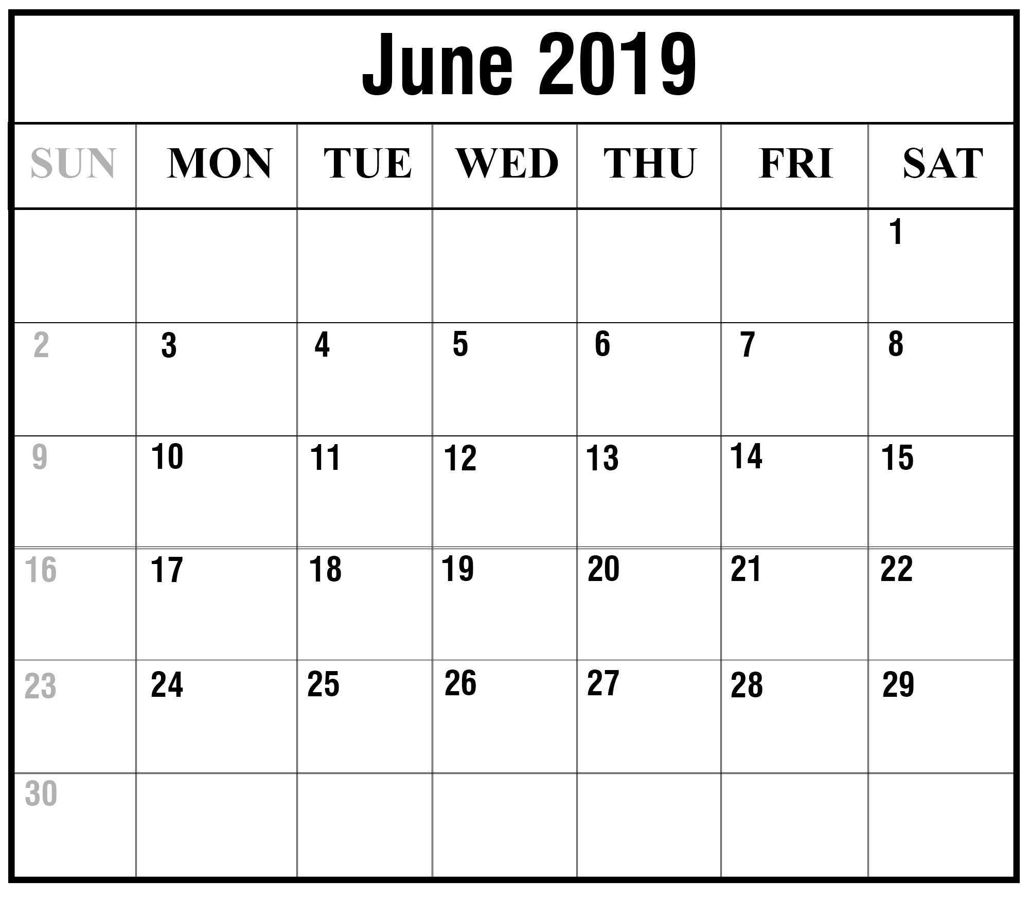 June Calendar 2019