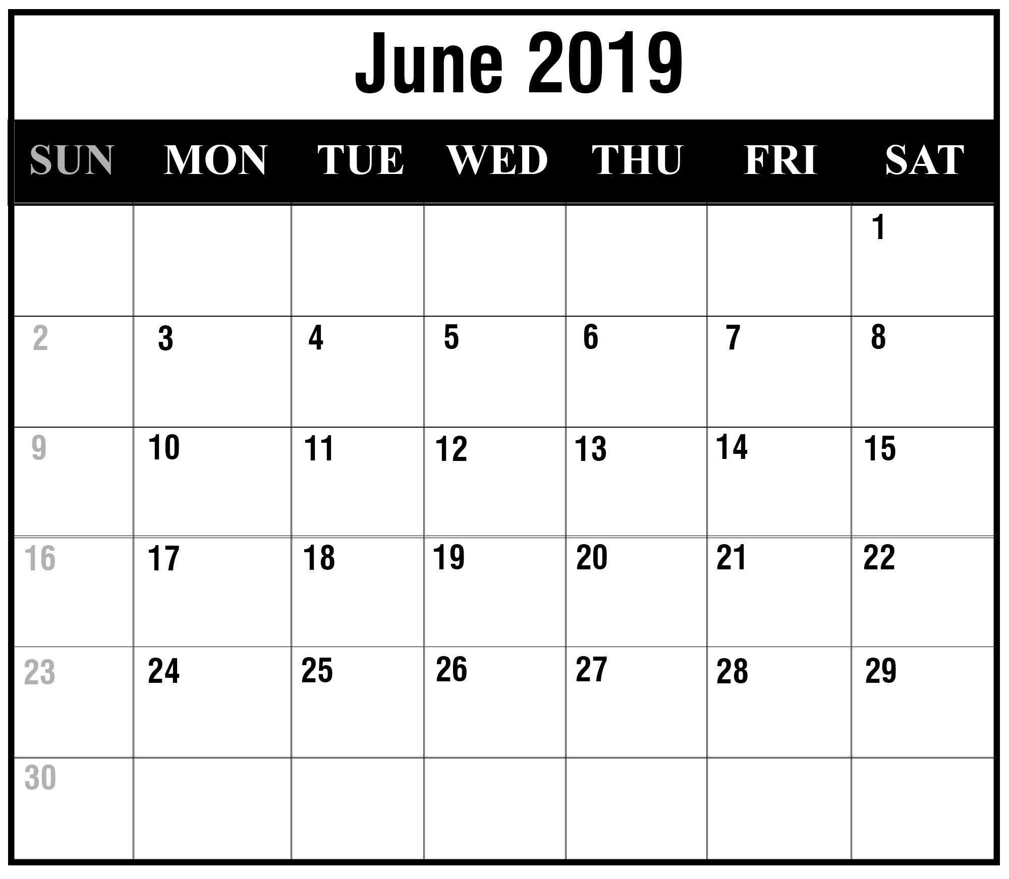2019 June Blank Calendar