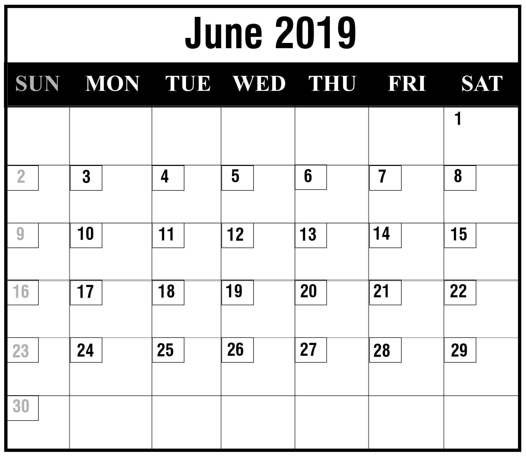 June 2019 calendar