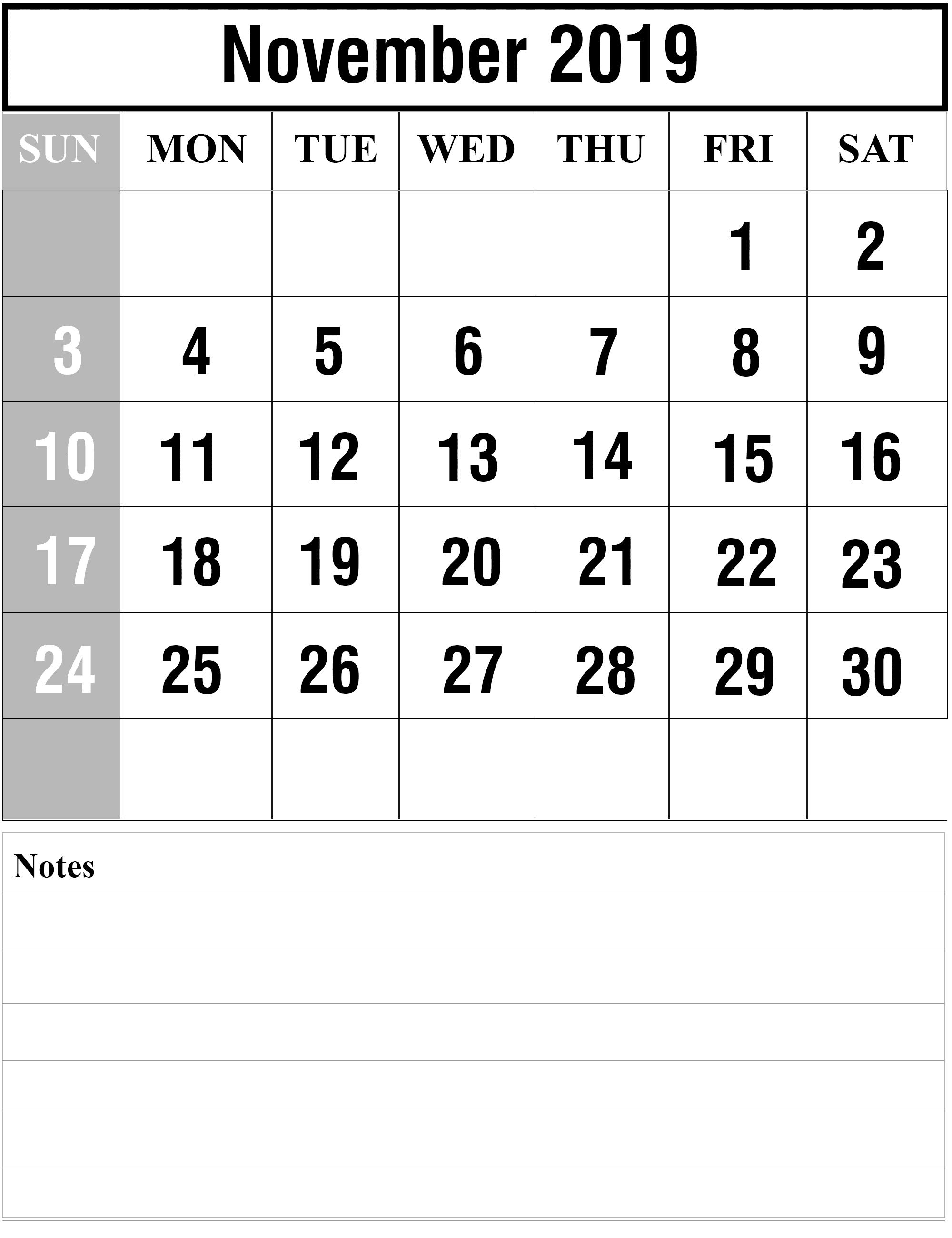 Calendar November 2019