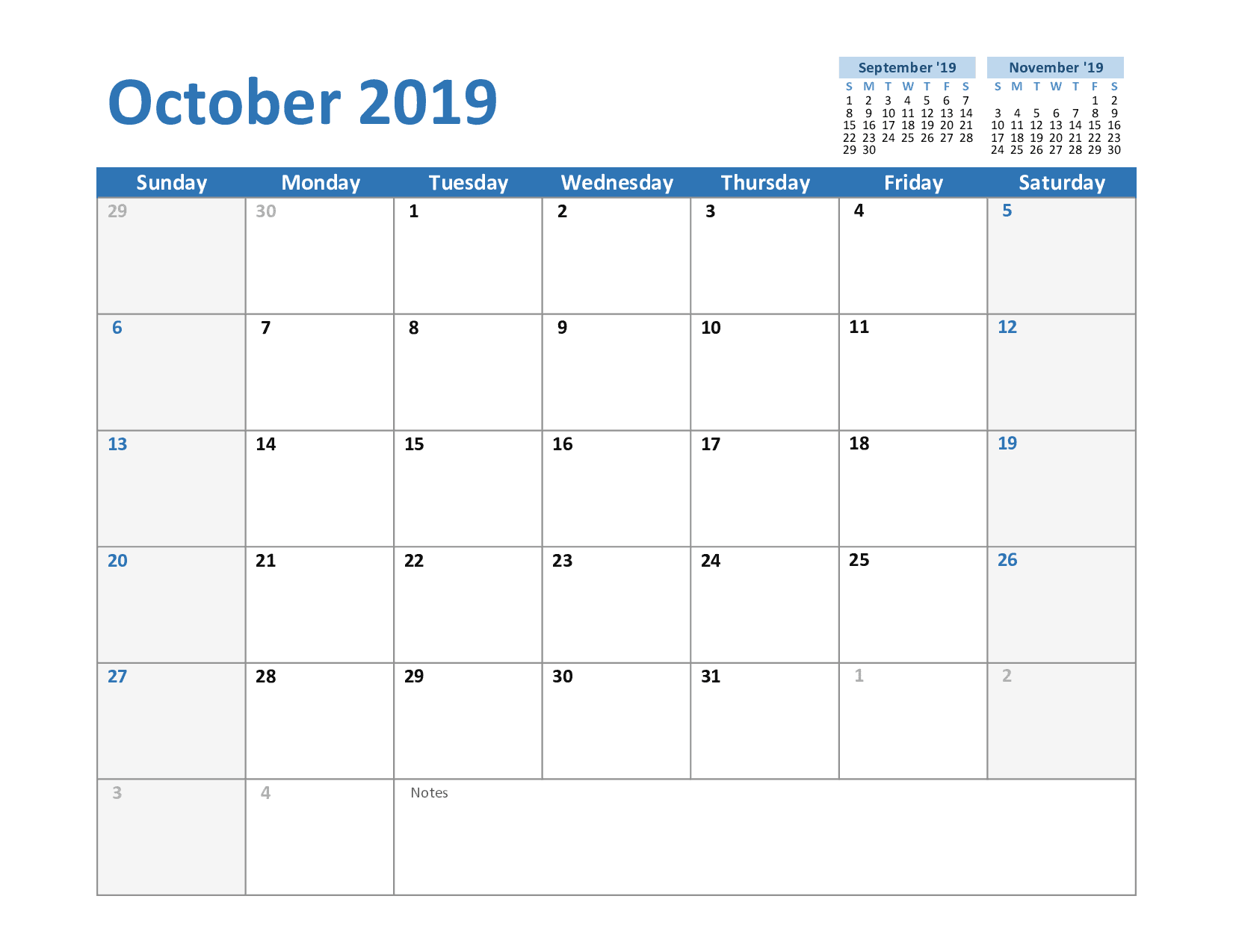 Printable October Templates 