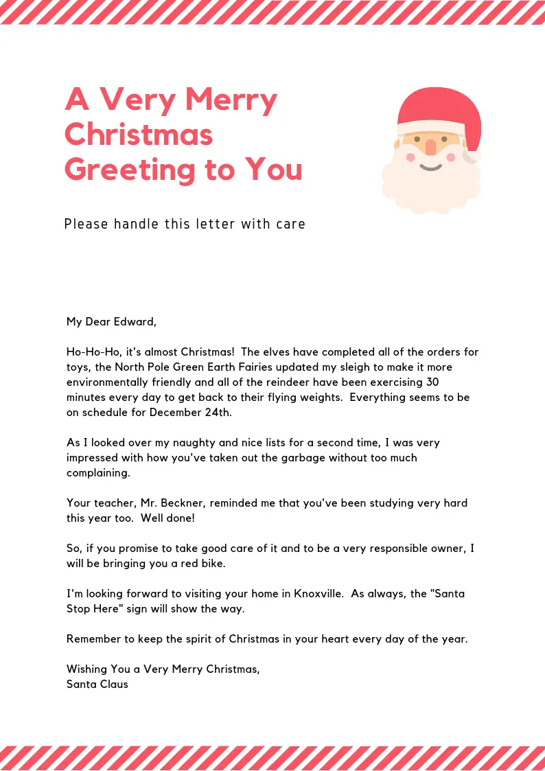 Printable Letter From Santa