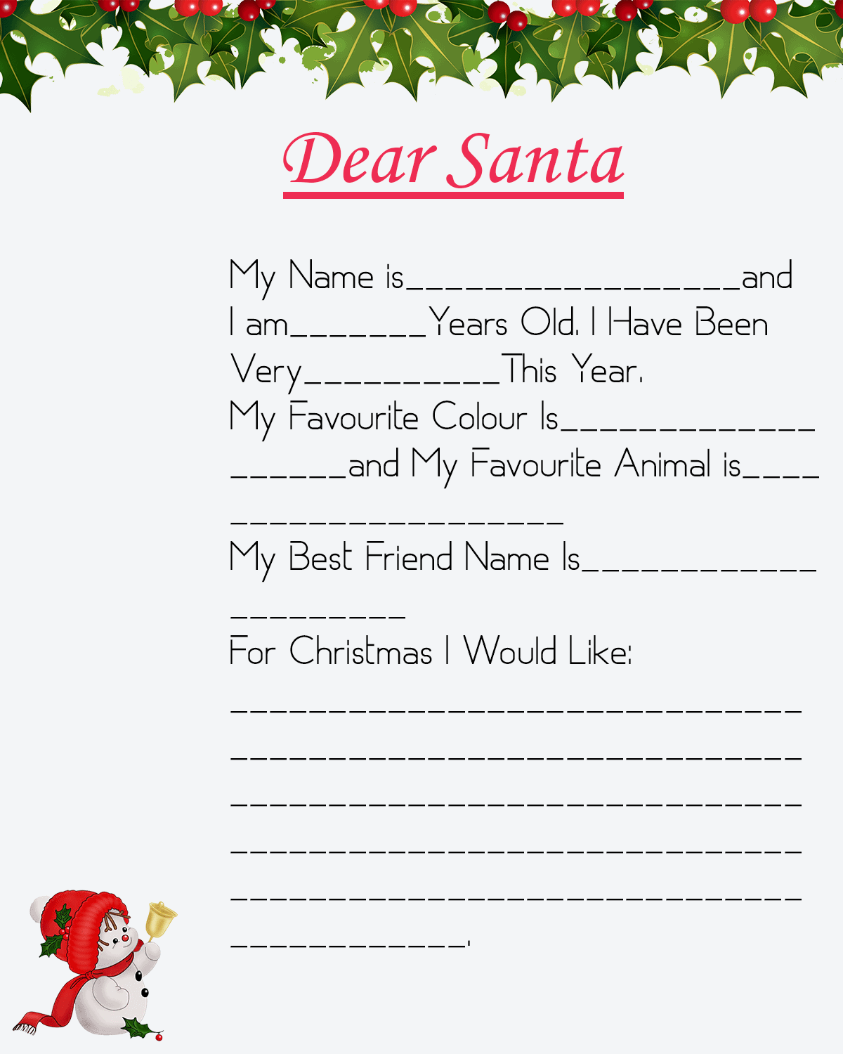 Blank Letter To Santa