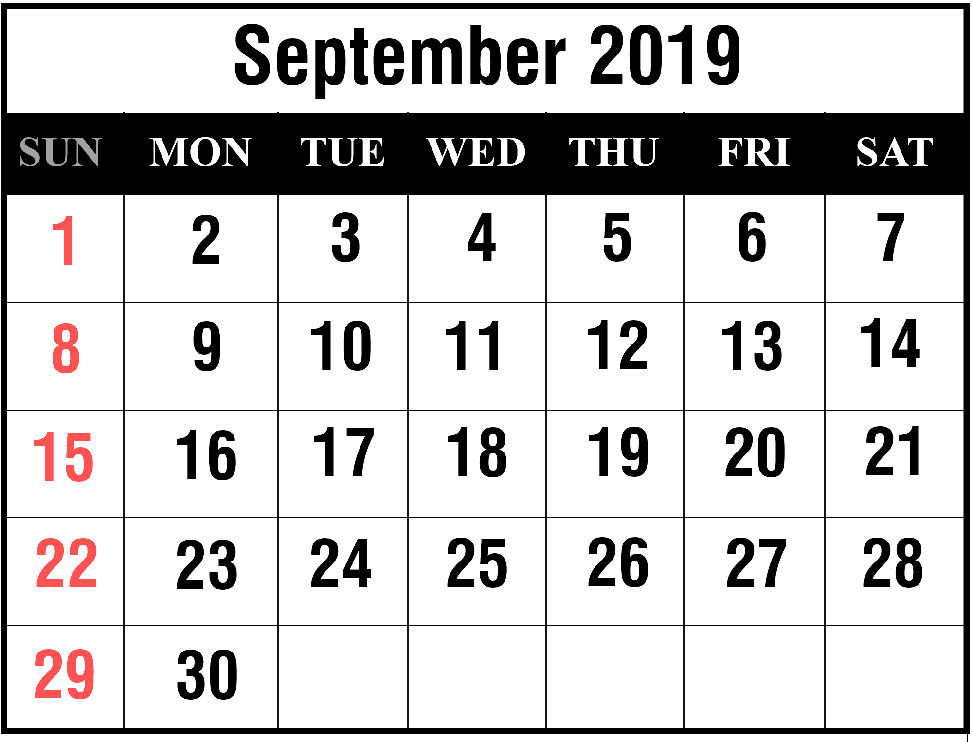 Calendar September 2019