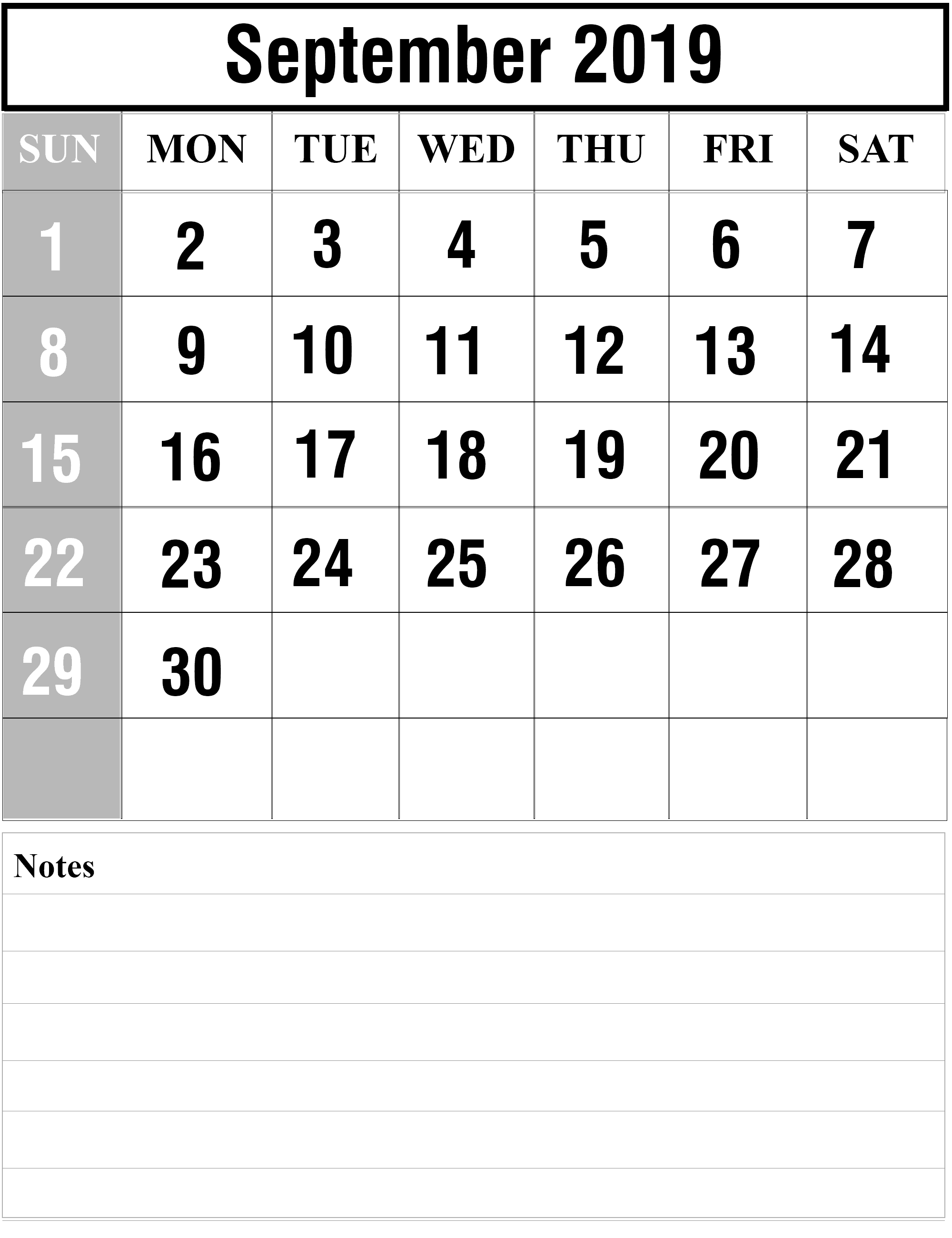 September Calendar Template Free Download