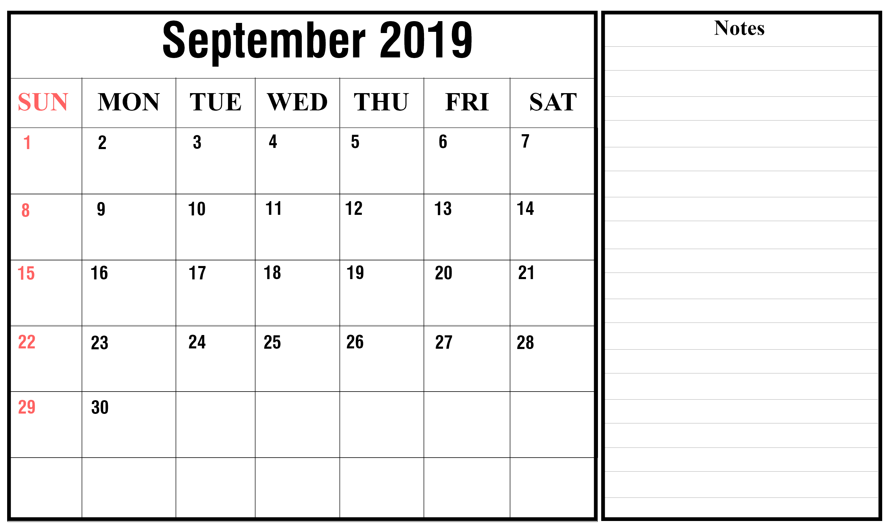 September calendar template free download