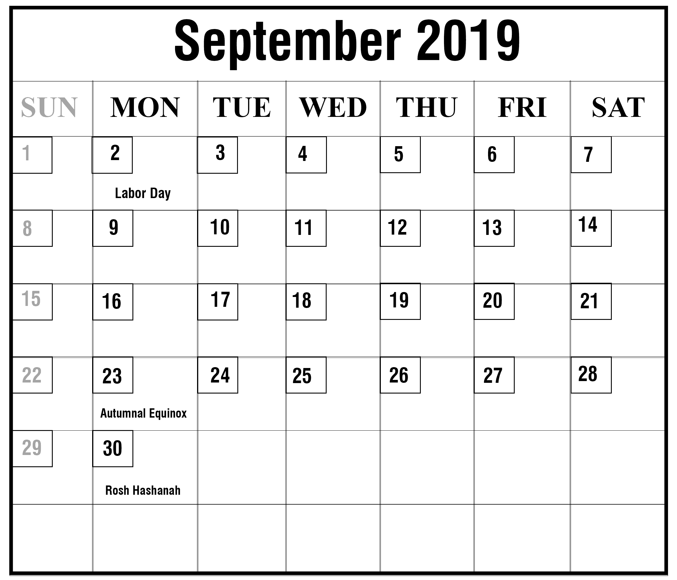 September 2019 calendar