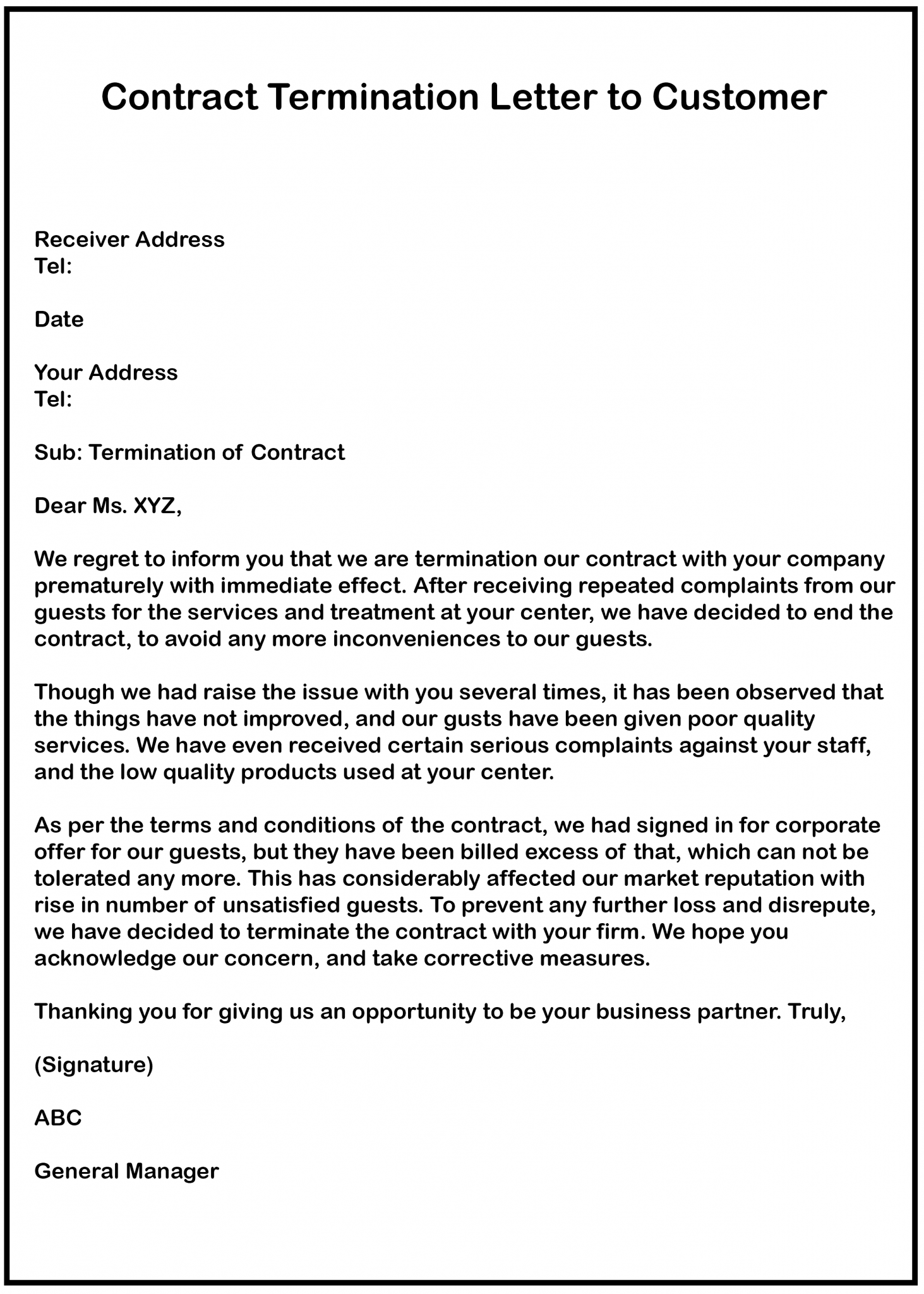 Business Contract Termination Letter Samples HowToWiki