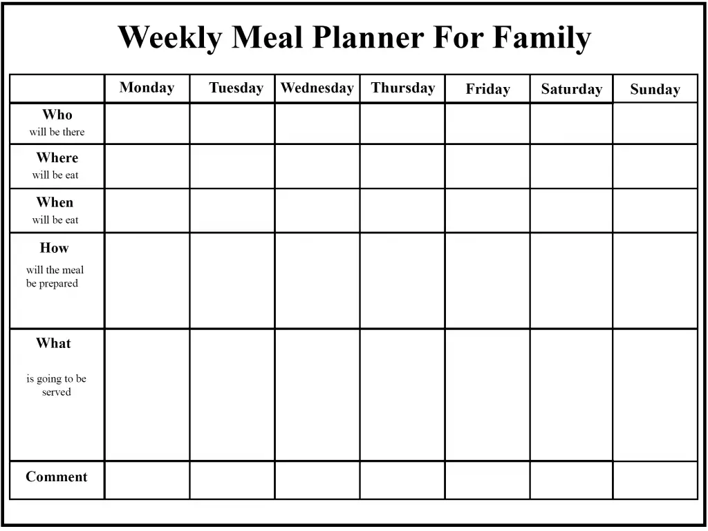 monthly meal calendar printable