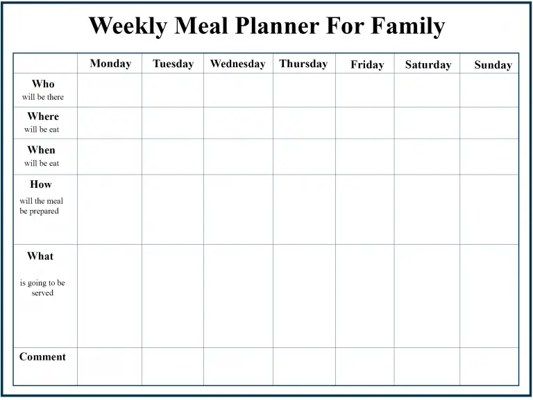 Weekly Meal Planner For Family Templates | How To Wiki | HowToWiki