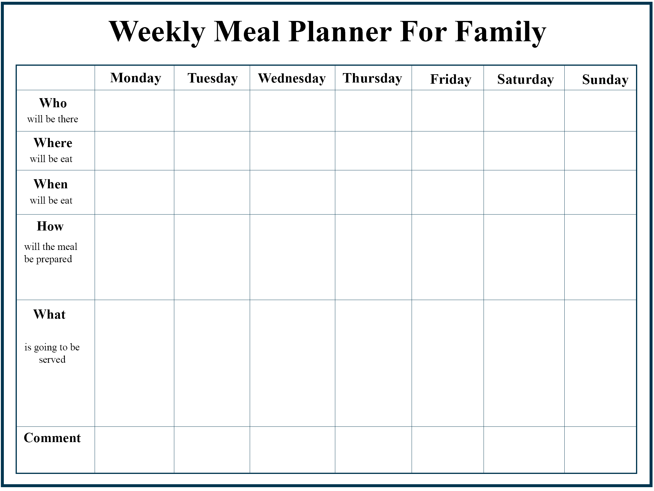 Editable Weekly Meal Planner Template