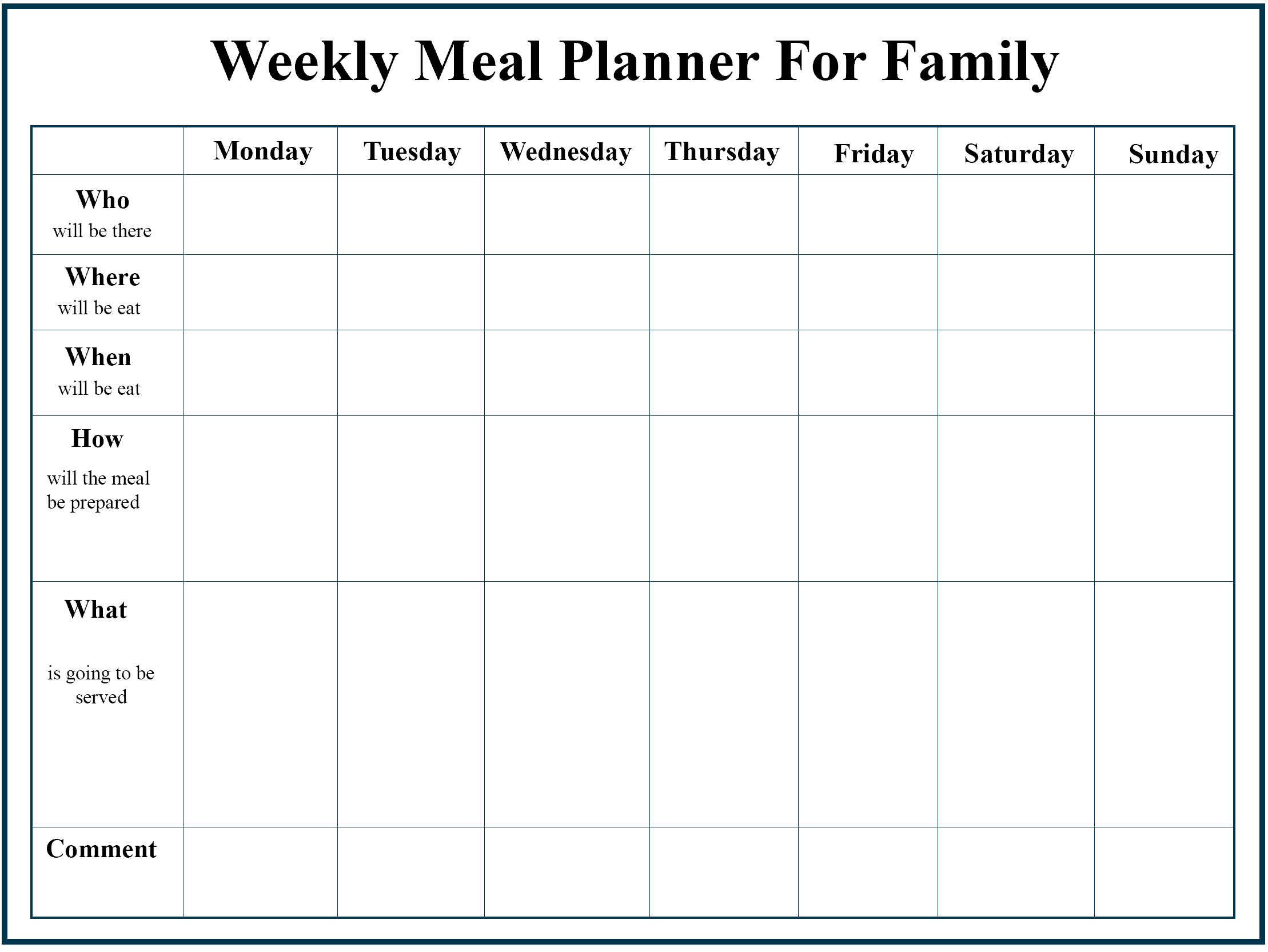 printable weekly meal planner template