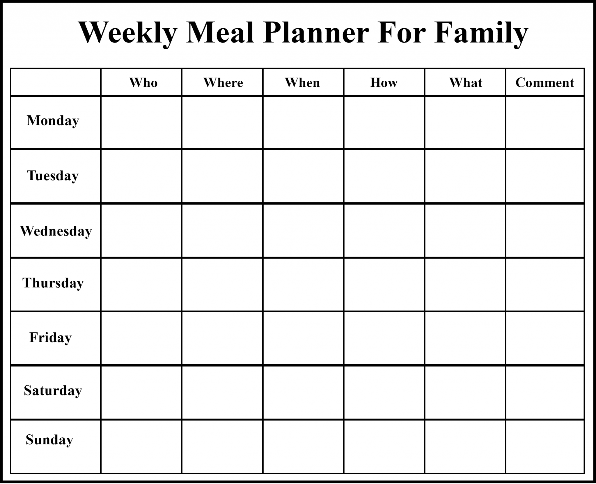 Weekly Meal Planner For Family Templates | How To Wiki | HowToWiki