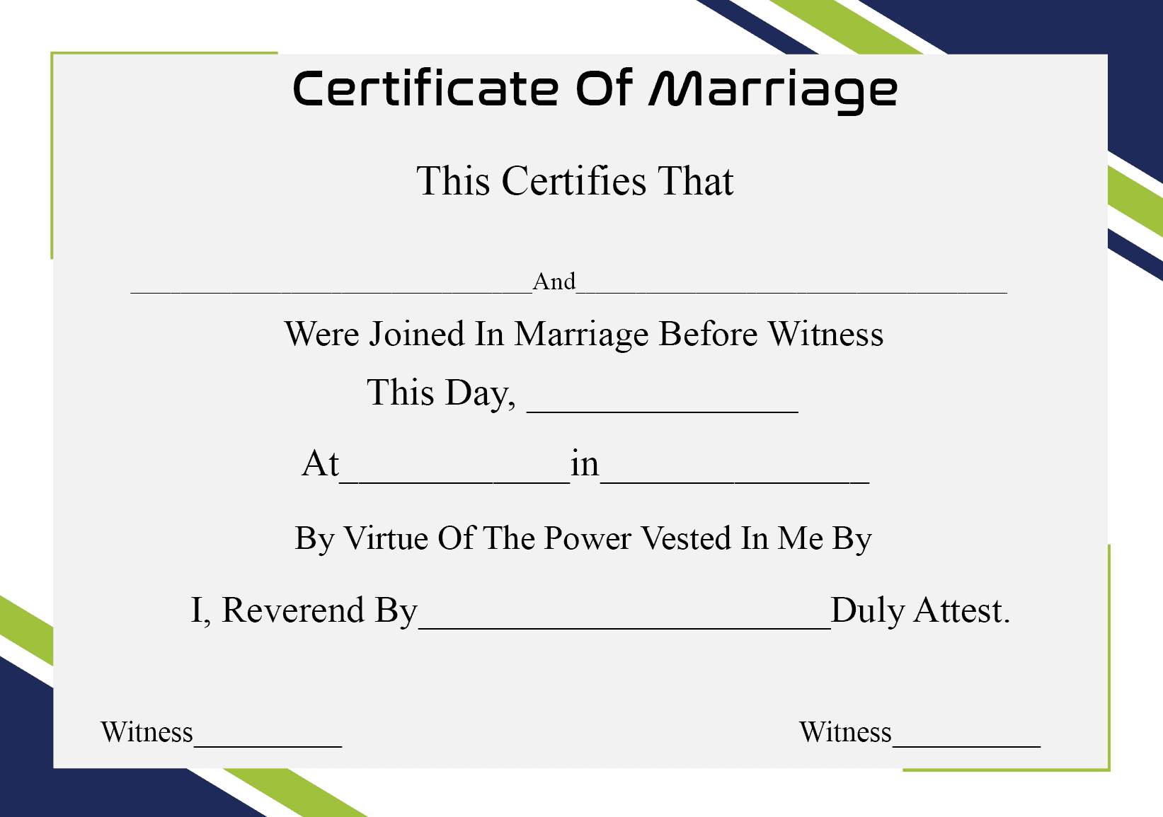 Certificate Of Marriage Sample