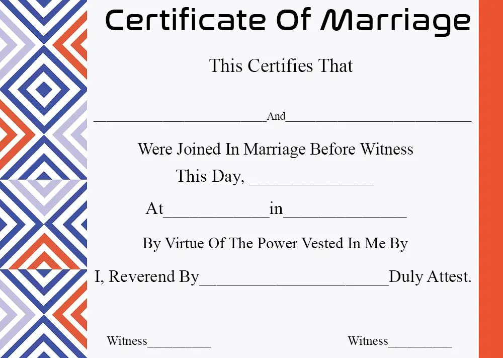 Blank Certificate Of Marriage