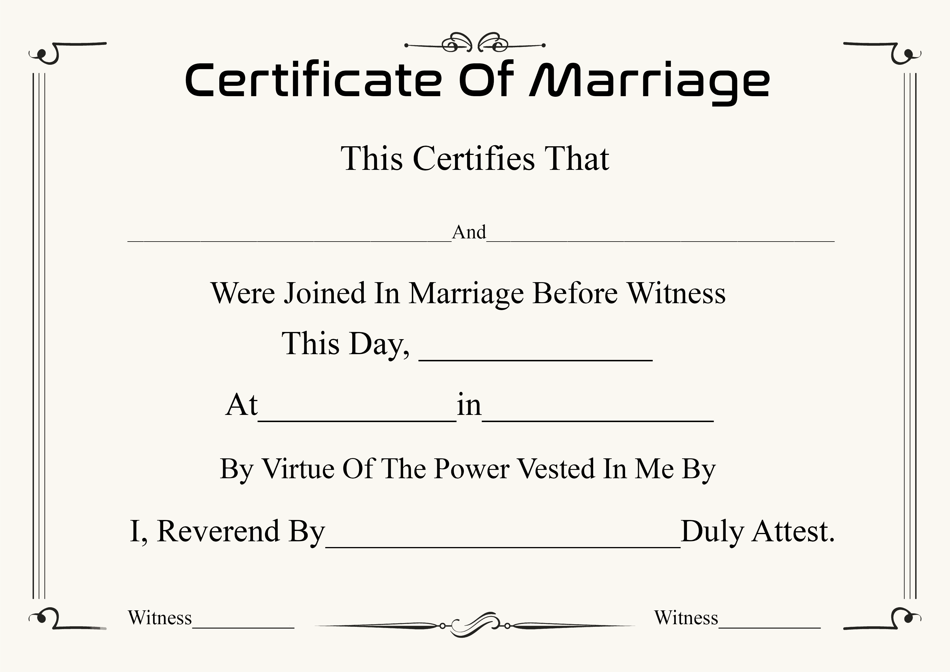 Certificate Of Marriage Template