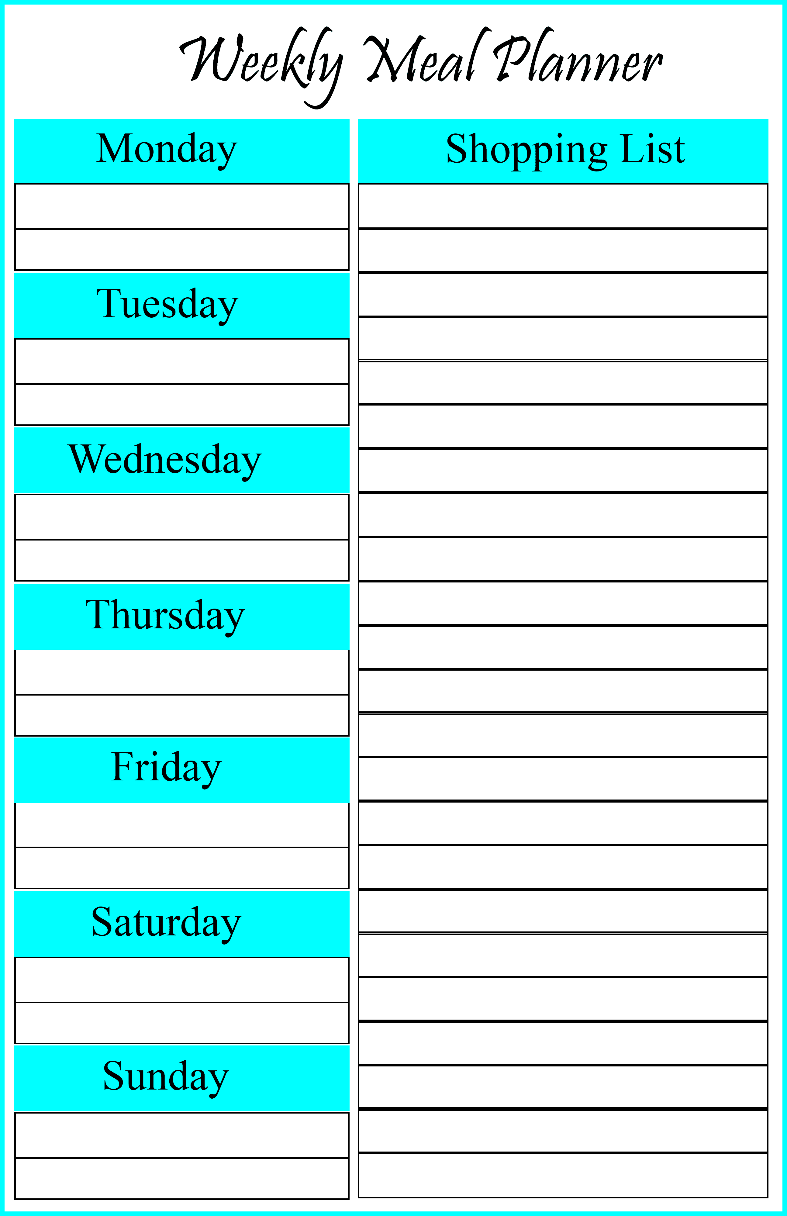 weekly meal planner for family