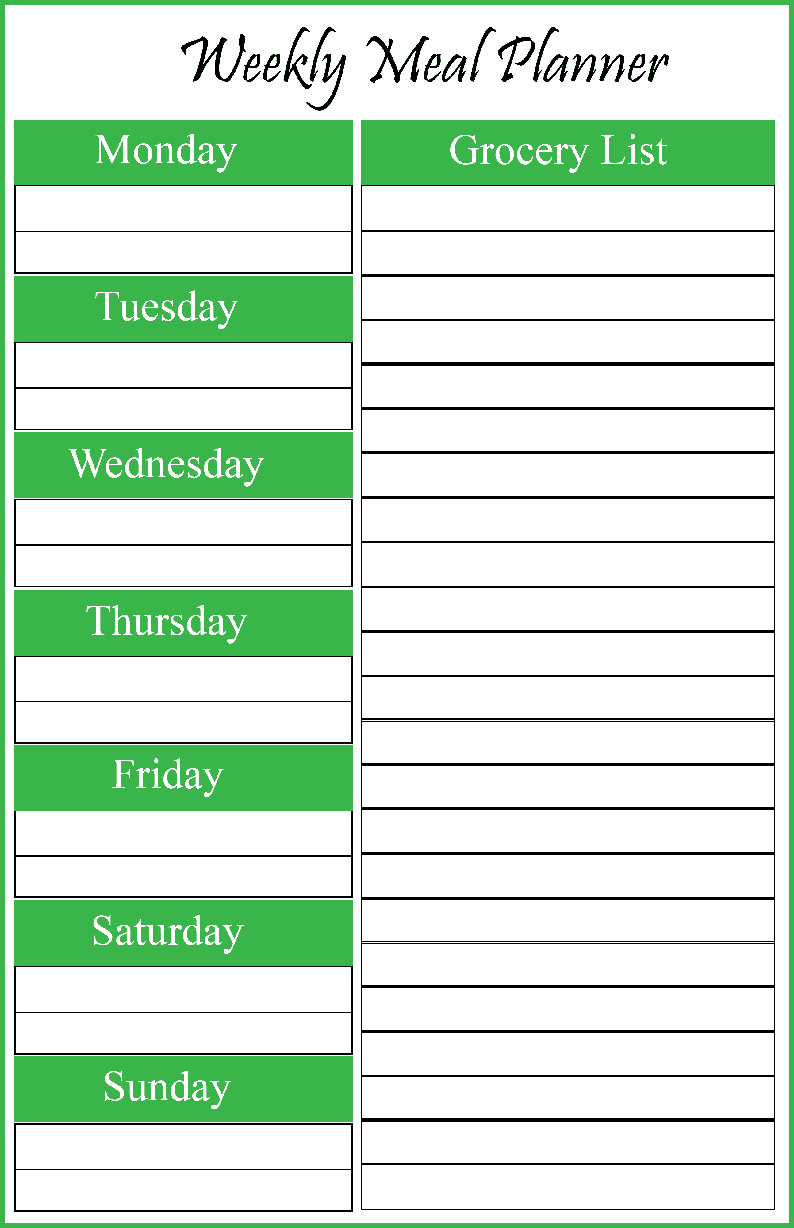 weekly meal calendar template