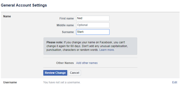 Change your name on Facebook