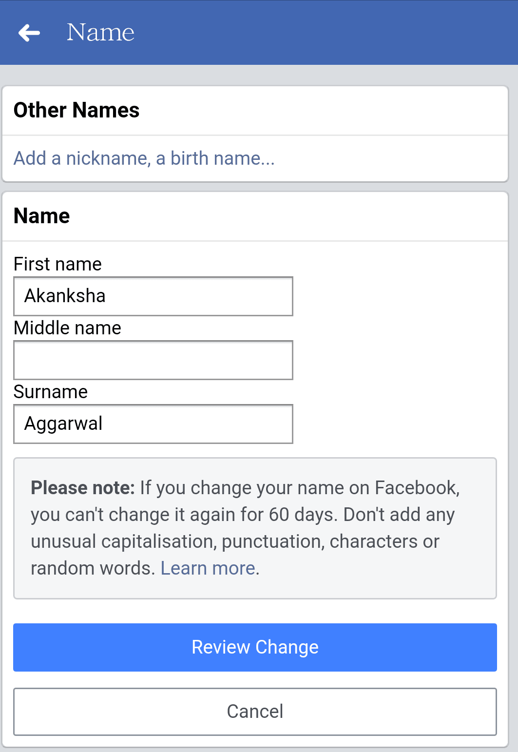 Facebook Name Change 