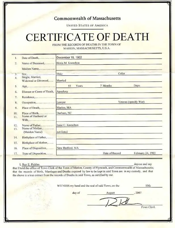 Sample of Certificate of Death