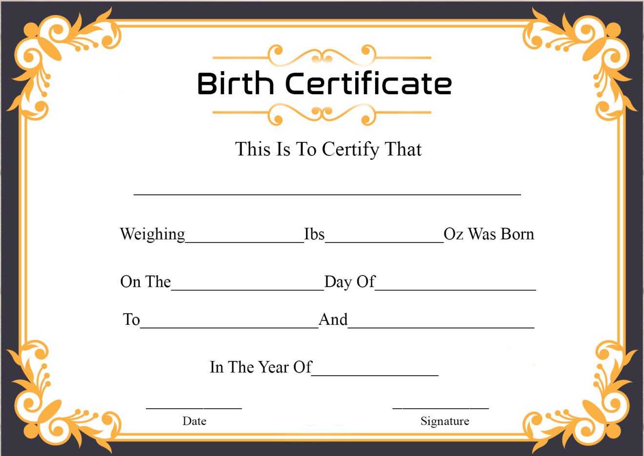 Printable Birth Certificate Copy