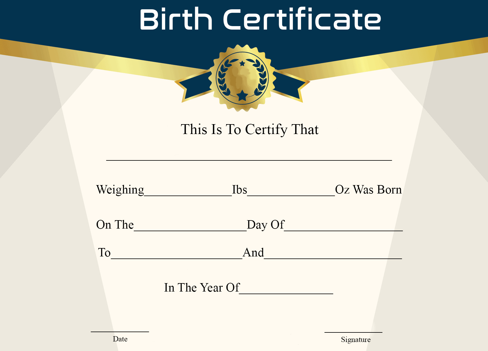 Printable Certificate Of Birth Template