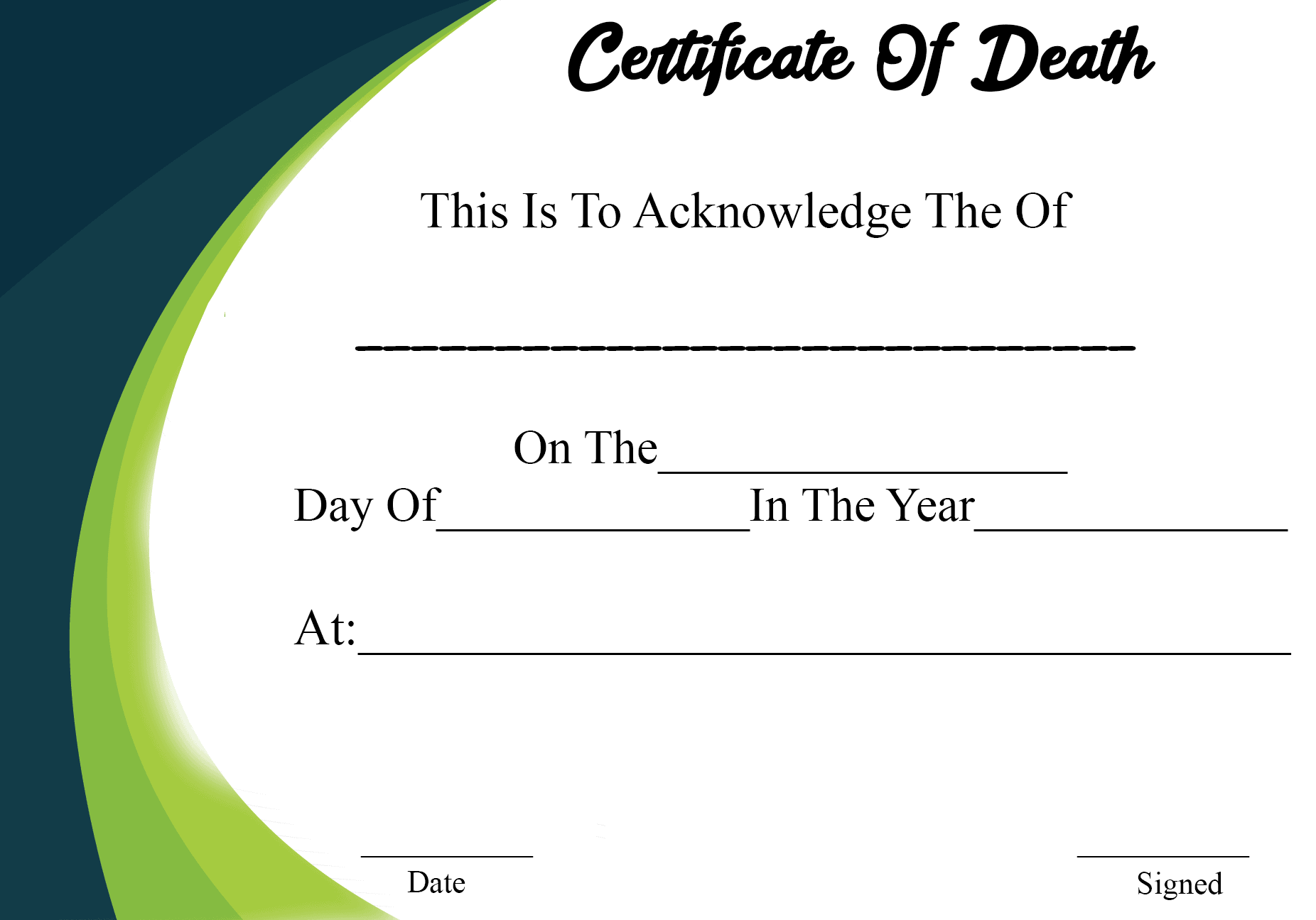 Requirement for Certificate of Death