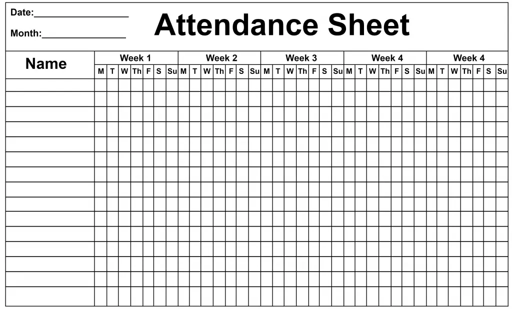 Free Printable Attendance Sheet Pdf