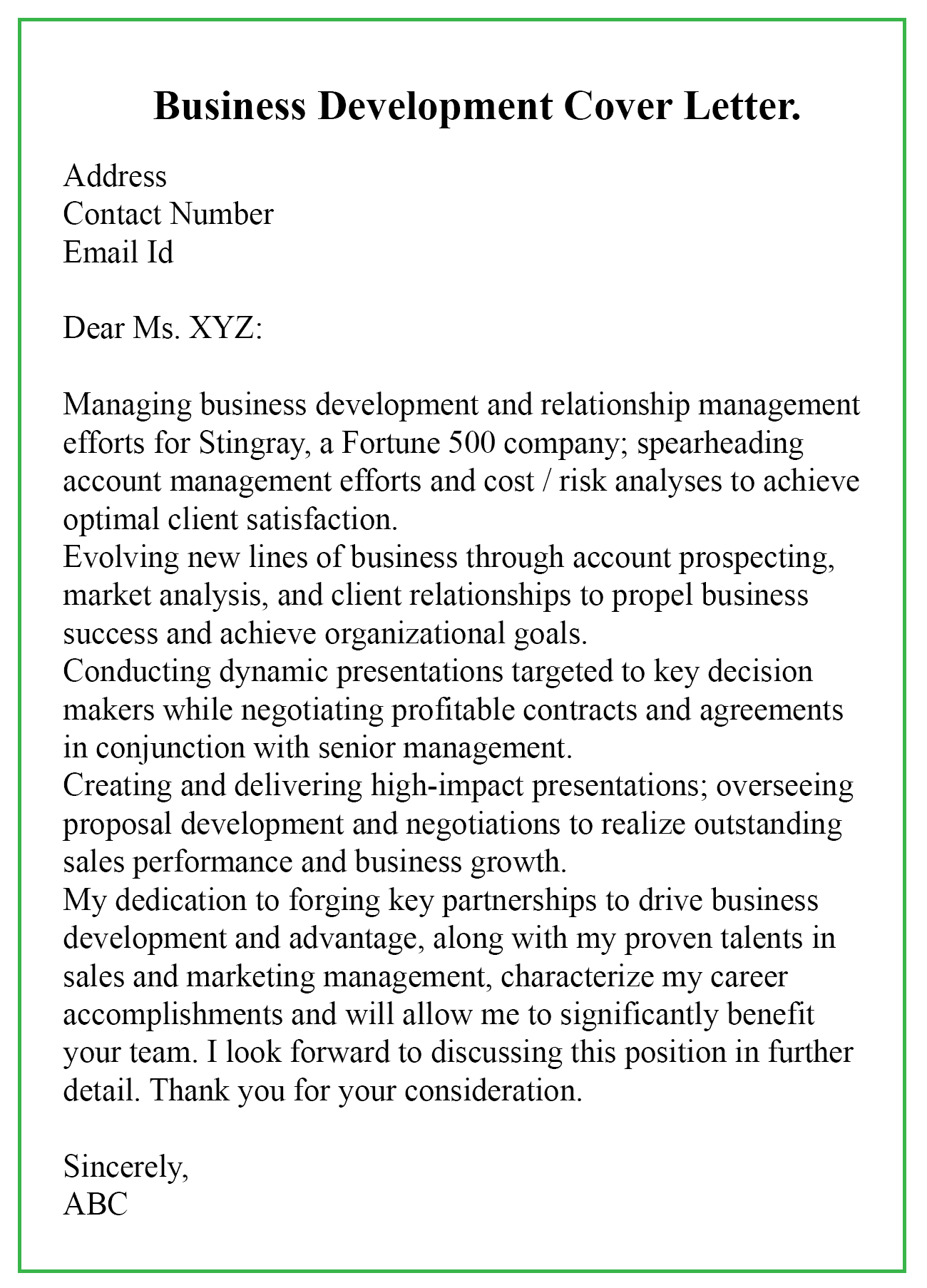 Sample Business Development Letter