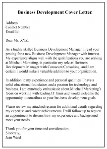 business development assistant cover letter