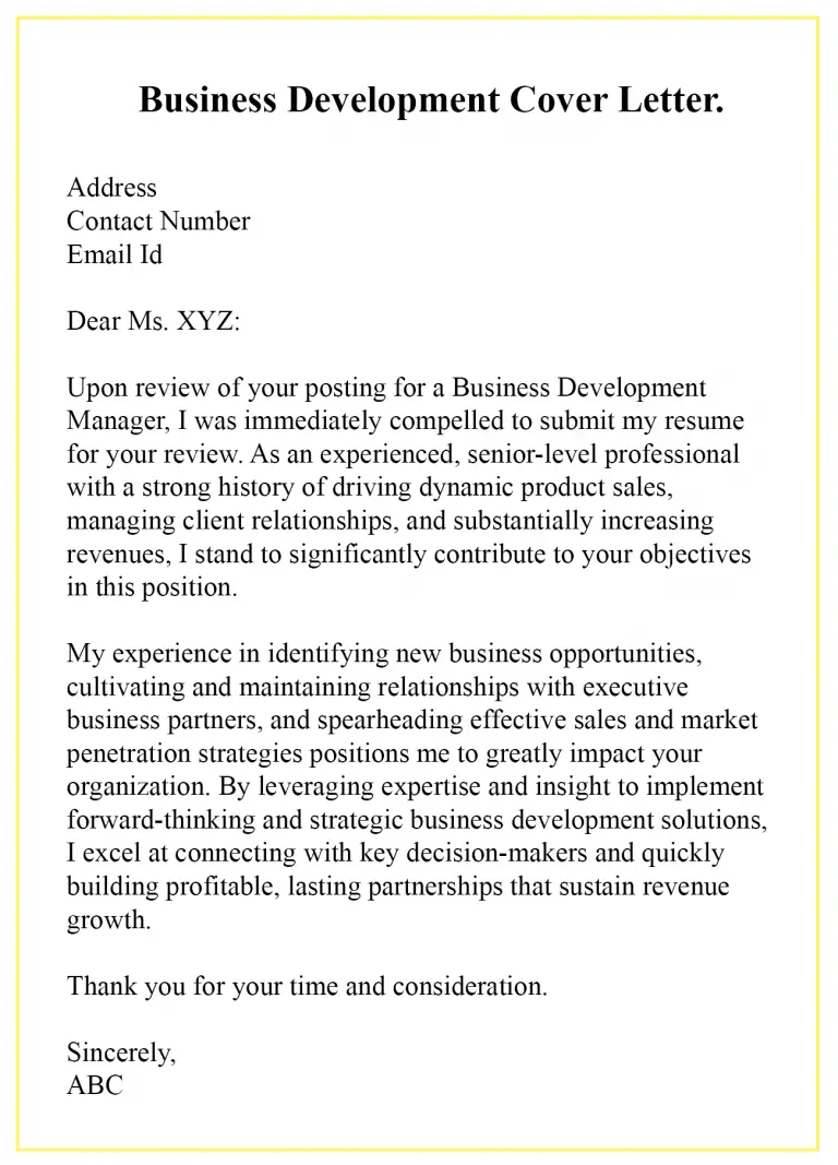 good business development manager cover letter