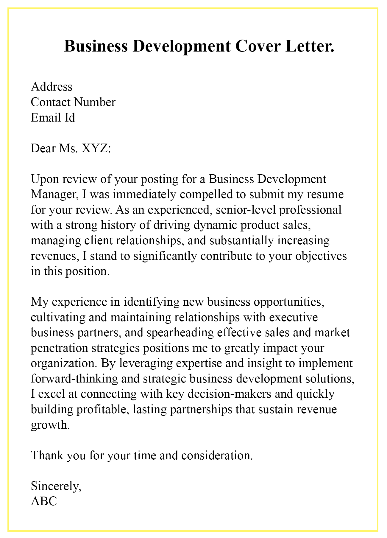 sample of a business development cover letter