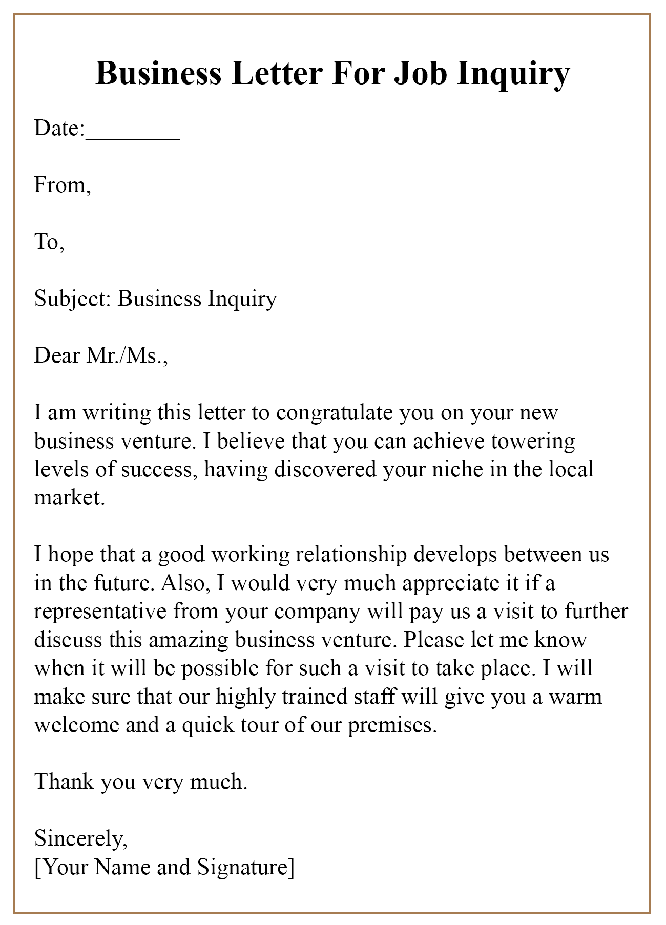 Business Letter For Inquiry