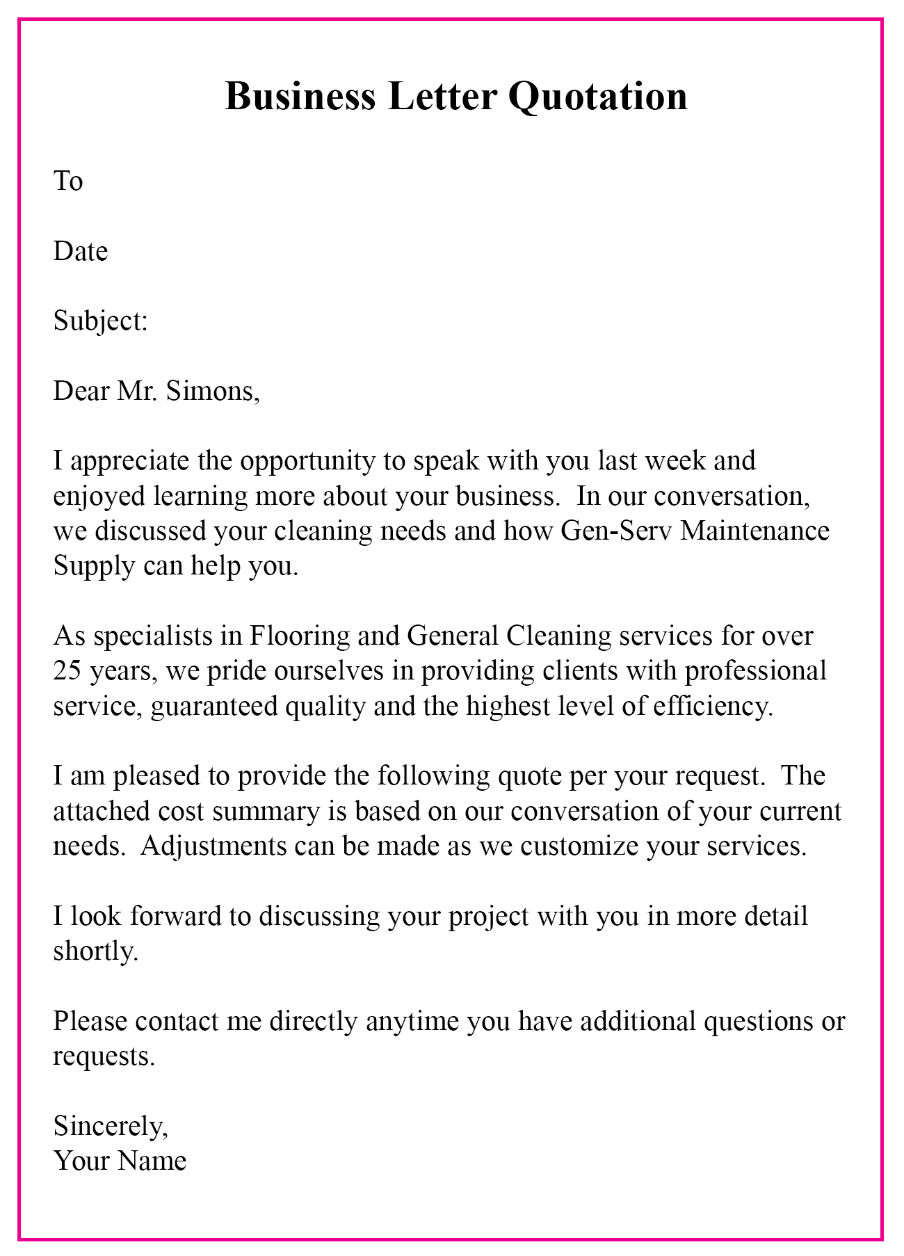 Quotation Letter Template