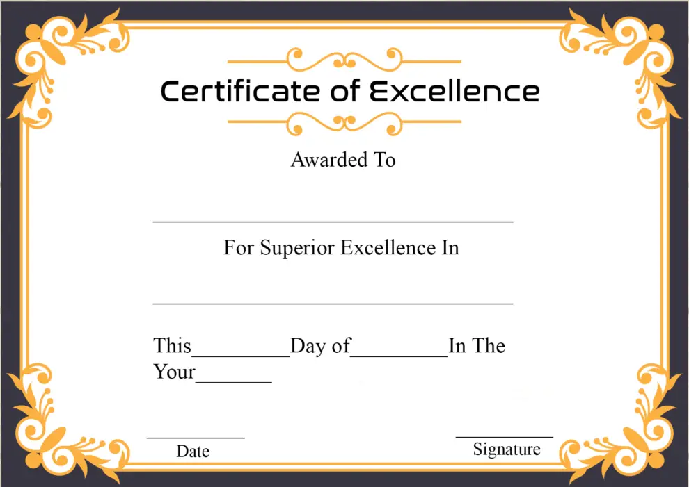 Certificate Of Excellence Template Free Download