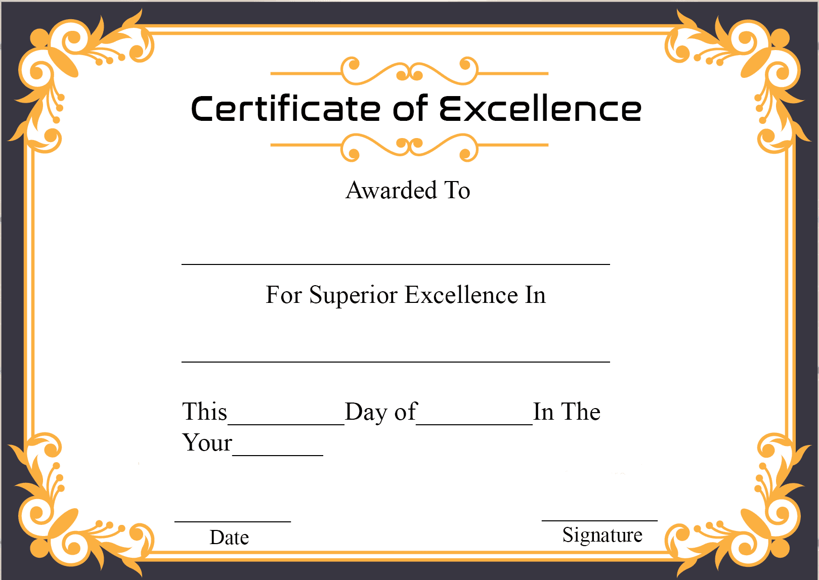 Certificate of excellence template