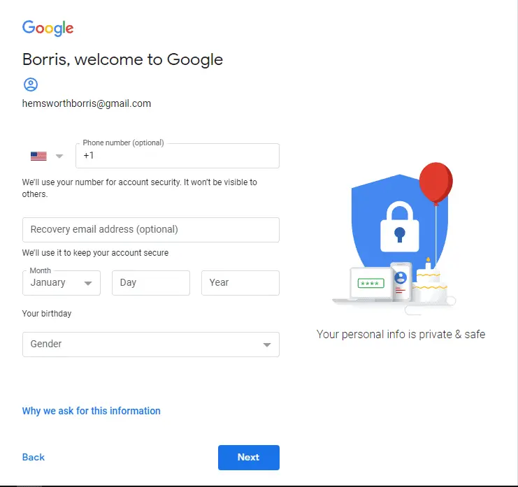 how to create a new account on Google