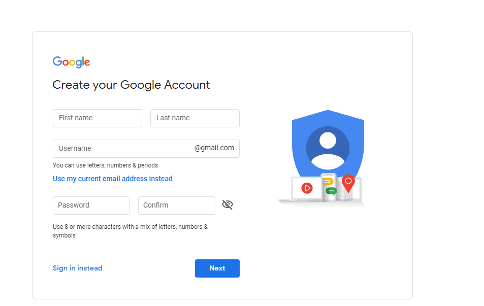 how to create a new google account 
