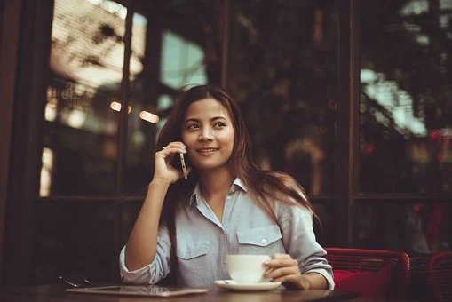 woman call phone coffee