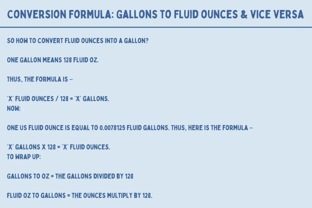 Conversion Formula Gallons to Fluid ounces & vice versa