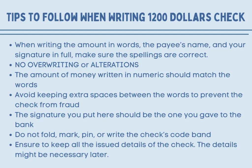 Some Safety Tips to Follow When Writing 1200 Dollars Check