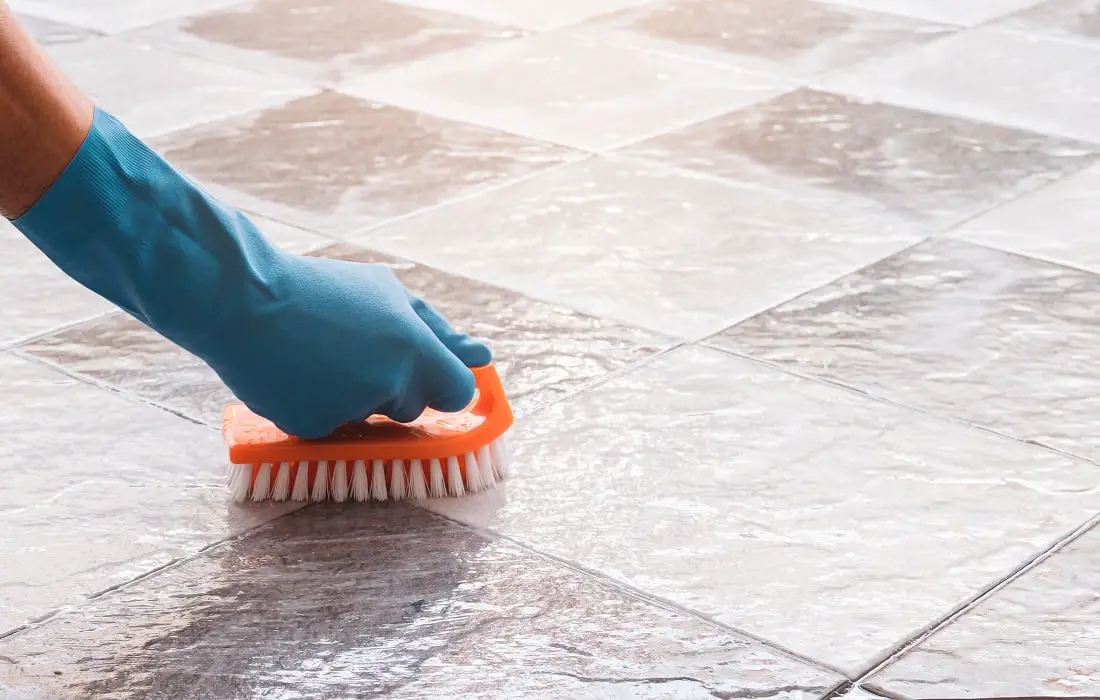 Cleaning the tile floor